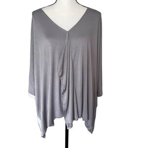BKE Buckle Red Gray Lagenlook Oversized Flowy V Neck Blouse